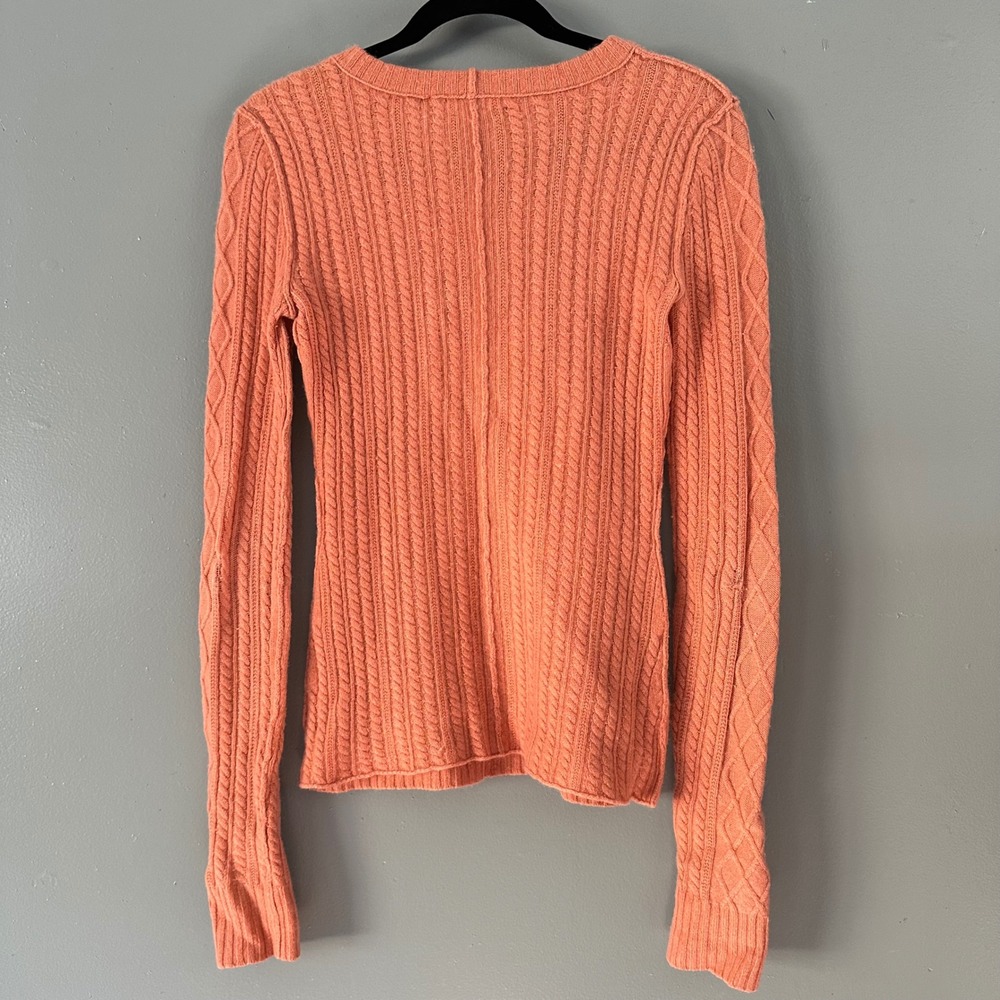 Inhabit Cashmere Blend Coral Cable Knit Sweater | Coral - Picture 9 of 11